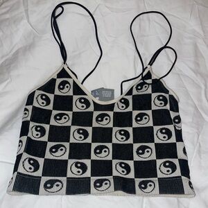 Tilly’s Yin Yang Checkered Knit bralette Crop Top - Black & Cream